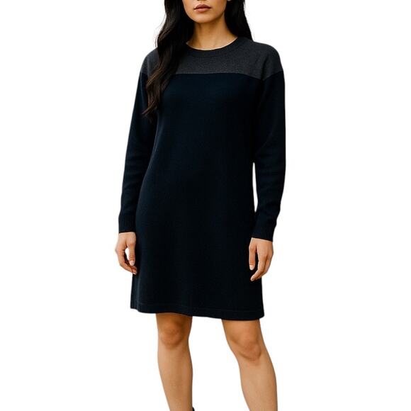 360 Cashmere Colorblock Crew Neck Tunic Sweater Gray Black Size XS - Picture 1 of 8